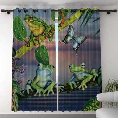 China Green frog print fireproof window curtains for living room fashion living room wholesale window curtains for sale