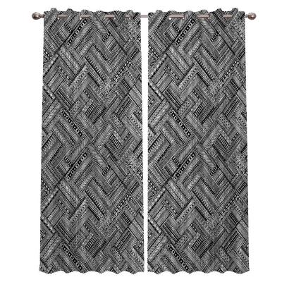 China Fire Retardant Weave Geometric Printing Polyester Gray Decorative Window Curtain Cortinas for sale