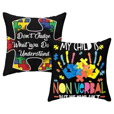 China PORTABLE Autism Colorful Awareness Ribbon Puzzle Rainbow Decorative Throw Pillow Case For Living Room for sale