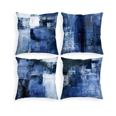 China Abstract Non-Toxic Art Modern Square Set 4 Decorative Navy Blue Tile Covers For Bed Sofa Chairs for sale