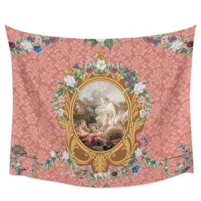 China European Style Washable Retro Flower Famous Painting Printed 100% Polyester Home Decoration Tapestry for sale