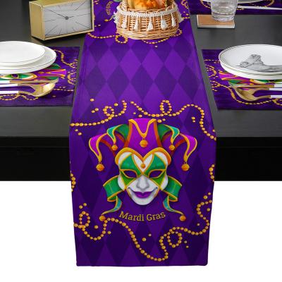 China Dark Purple Stripe Gnomes Carnival Facial Mardi Gras Table Runner Happy For Birthday Festival Holiday for sale