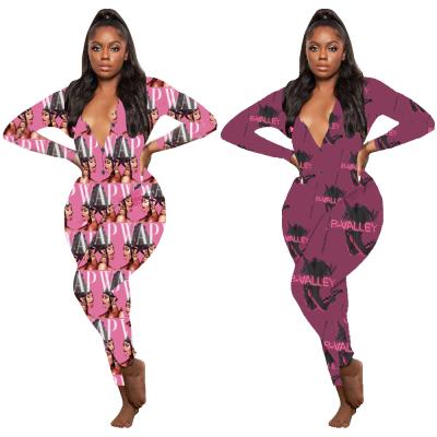 China QUICK DRY autumn casual pattern printed sleepwear adult women home onesies long sleeve pants for sale