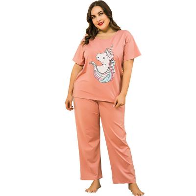 China Breathable Spring and Summer Sweater Plus Size Pajamas Set Short Sleeve Pants Knitted Women's Home Wear for sale