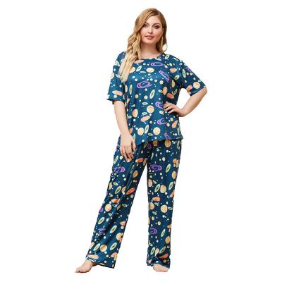 China Breathable High Quality Loose Two Piece Women Pajamas Large Size Sleepwear Suit Plus Size Women Sleep Wear Cotton Set for sale