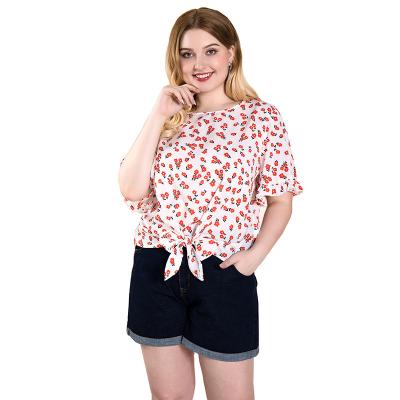 China Hot Selling Breathable Printed Tops Bat Wing Custom Sleeve Tied Button T-Shirt Sexy V-Neckline Plus Size Women Shirt And Big Size Blouse for sale