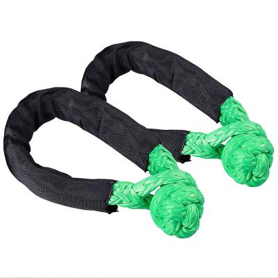 China Rescue Car Hand Tools 13mm UHMWPE Recovery Ropes 24T Off-Road Vehicles Winch Tow Strap Braided Green Soft Tool Shackle With Sleeves for sale