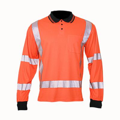 China Anti Static High Visibility Safety Reflective Polo Shirt With Long Sleeve For Worker for sale