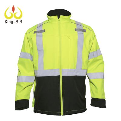 China High quality men's safety softshell jacket anti-static reflective waterproof fleece jacket fluorescent for sale