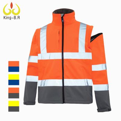 China Cheap Customized Anti-Static 2 In 1 Reflective Jacket Hi Strength Safety Softshell Jacket With Detachable Sleeve for sale