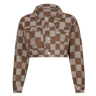 China Breathable Women Fashion Woman Jacket Style Short Long Sleeve Lapel Plaid Jacket for sale