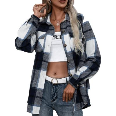 China Breathable Plaid Jacket Woman Coat Women's Wool Blend Lapel Winter Fleece Jacket Print Pattern 2 Loosely Woven Outdoor Standard Piece S-XL for sale