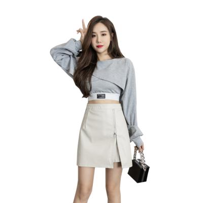 China Anti-Static Women's Mini Skirts PU Lady Girl Irregular Leather Short Skirt Slit Skirt for sale