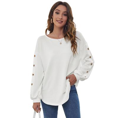 China Breathable Round Loose Casual Collar Lantern T-shirt Women Long Sleeve Plus Size Shirts for sale