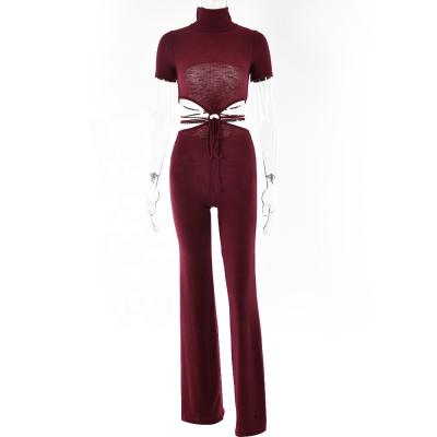 China QUICK DRY one-piece sexyfake two collar jumpsuit half high necked-out wide-leg pants long jumpsuit for sale