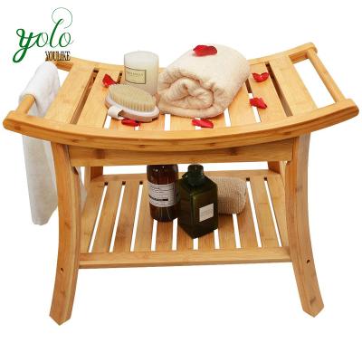 China Modern Bamboo Spa Bath Shower Stool And Bench With Storage Shelf for sale