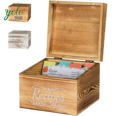 China Viable rustic wooden recipe box with 76 blank recipe cards for cooking for sale