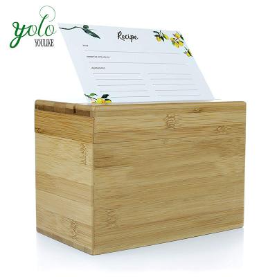 China 100% Natural Wholesale Viable Bamboo Recipe Box Organizer of 10 Dividers with Thick Cardboard for sale