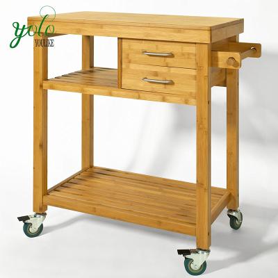 China Modern Rolling Kitchen Cart Bamboo Cart With Towel Rack Drawer Shelves for sale