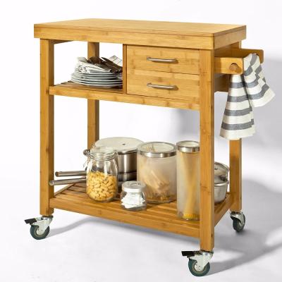 China Unfolding Bamboo Kitchen Trolley Cart Storage Serving With 2 Drawers And Shelves for sale