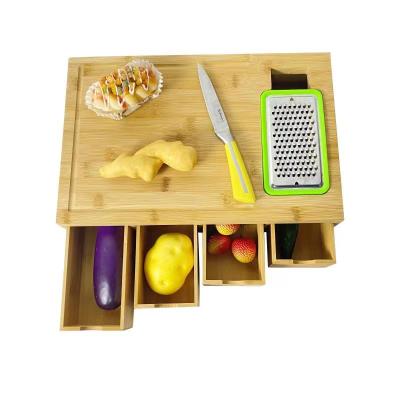 China Large sustainable bamboo cutting board with bamboo trays/bamboo container and bamboo lids bamboo drawers for sale