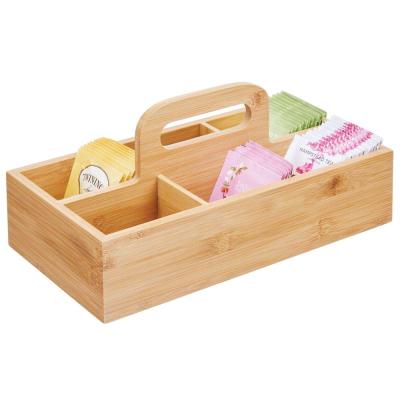 China Viable Bamboo Wooden Compact Organizer Caddy Tote Bin - 6 Divided Sections Tea Storage for sale