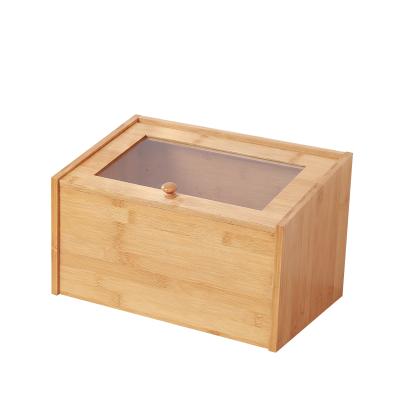 China Freshness Keeping Large Capacity Bamboo Bread Box Storage Cabinet Bread Storage Bin With Acrylic Lid For Kitchen for sale