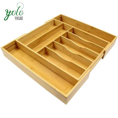 China Adjustable Utensil Drawer Bamboo Cutlery Organizer Silverware Tray with 9 Compartments for sale