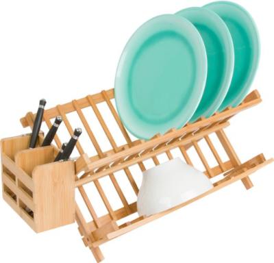 China Sustainable Folding Dish Rack With Utensil Rack Bamboo Dish Rack for sale