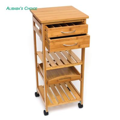 China No Serving Cart Space Saving Bamboo Wood With Removable Tray for sale