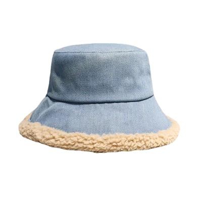 China Fashion Vintage Bucket Hat Korean Style Double Faced Lambswool Jeans Bucket Hat For Women for sale