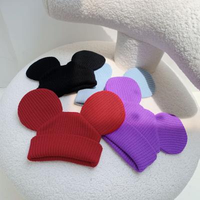 China 2020 COMMON new Mickey Ears lovely solid color wool hat winter knitted hat in autumn and winter for sale