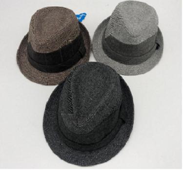 China Fashionable Plaid Striped Unique Tweed Wool Style Fedora Customizable Hat For Men In Winter for sale