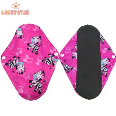 China Lokeystar Mommy Charcoal Color Thong Pantyliner Reusable Sanitary Napkin Flow Cloth Washable Bamboo Regular Menstrual Pads for sale