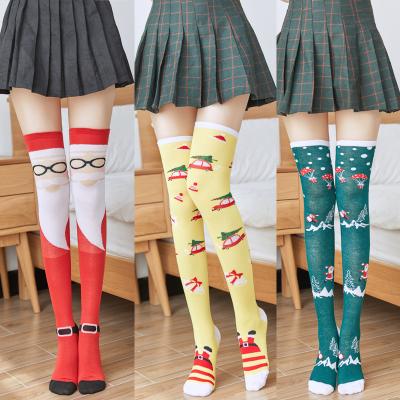 China Antibacterial Wholesale Cardboard Printed Christmas Thigh High Boots Slim Girls Over The Knee Socks for sale