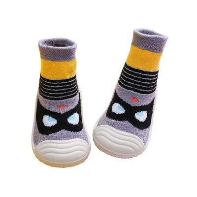 China Cartoon Light Glasses Knitted Baby Shoes Stripe Baby Prewalker Rubber Sole Anti-skid Shoes for sale