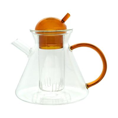 China Viable Hot Sales Clear Borosilicate Lid Color Flower Teapot Flower Teapot Heat Resistant Glass Strainer for sale