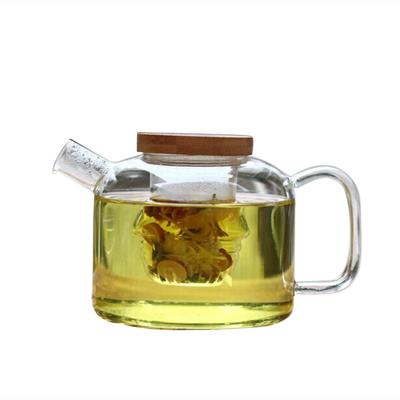 China High Borosilicate Glass Teapot Nordic Bamboo Lid Short Mouth Viable Heat Resistant Glass for sale