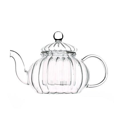 China Sustainable High Quality Unbreakable Cup Sets Striped Tea Glass Teapot Pumpkin Pot for sale