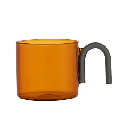 China Sustainable New Color 300ml Thermostable Espresso Cup , Customizable Reusable Glass Mug With U-Handle for sale