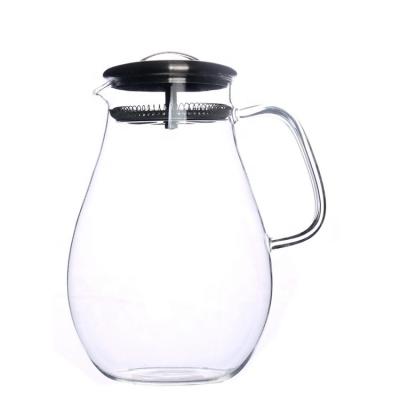 China Viable Classic Glass Pitcher Water Filter Jug Heat Resistant Glass Carafe With Stainless Steel Lid for sale