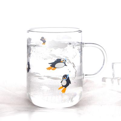 China Sustainable Good Quality Cute Printing Cartoon Mugs Coffee Mugs Glass Cup With Handle for sale