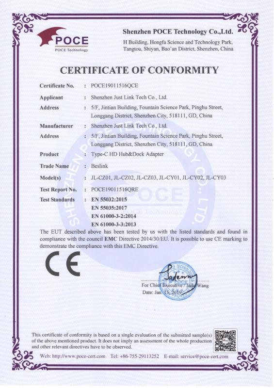 CE - Shenzhen Just Link Tech Co., Ltd.