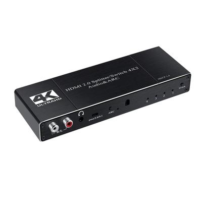 China 4x2 HDMI 2.0 Audio and ARC Switcher 4 in 2 HDMI Switcher Splitter with 3.5mm L/R Coaxial Optical Port with IR Remote Control JL-4K0402A for sale