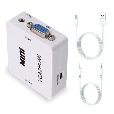 China ABS 1080P Full HD Mini VGA to HDMI Audio Video Converter Adapter Box with USB Cable and 3.5mm Audio Port Cable for sale