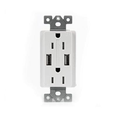 China Shanghai Linsky 15A 125V Safe US Plug With 2 Port USB Wall Charger USB Outlet With Wall Plate for sale