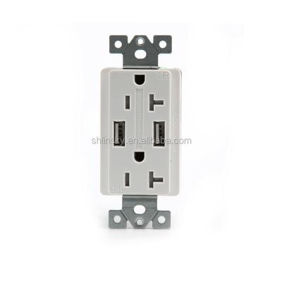 China Dual USB Charging Ports USB Outlet With 20A Duplex Receptacle, Left Outlet 2 Standard Socket 3.4A, USB Wall Charger Socket, White for sale