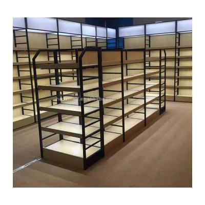 China Double Sided Retail Display Racks Shop Shelving Display Shelving Wood Grocery Display Unit for sale