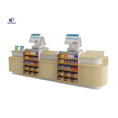 China Retail Store Supermarket Durable Modern Design Wooden Checkout Counters for sale