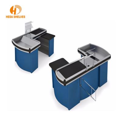 China Modern stainless steel checkout counter for supermarket with conveyor belt for sale